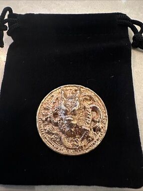 Gold Dragon Medallion on Black Velvet Pouch